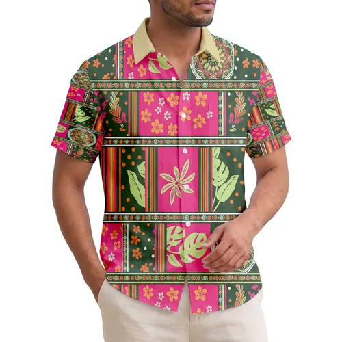 Patchwork Tropical Leaves Floral Mandala Stripes - Home Decor Gift Hawaiian Shirt