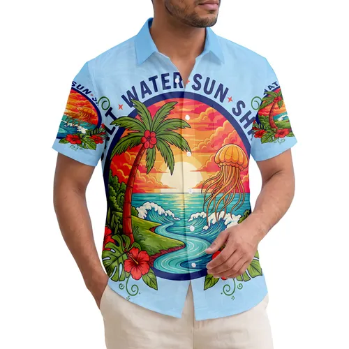 Salt Water Sun Shine Palm Tree Sunset Hibiscus Ocean Jellyfish Tropical Lifestyle Gift Hawaiian Shirt