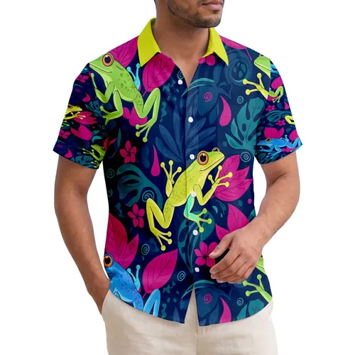 Tree Frog Tropical Leaves Organic Shapes - Wildlife Lover Home Decor Gift Hawaiian Shirt