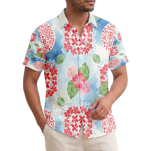 Four-Petal Flowers Hibiscus Medallions Tropical - Travel Lifestyle Gift Hawaiian Shirt
