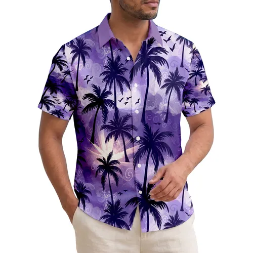 Hawaiian Palm Trees Birds Sunburst Swirling Clouds - Travel Essentials Gift Hawaiian Shirt