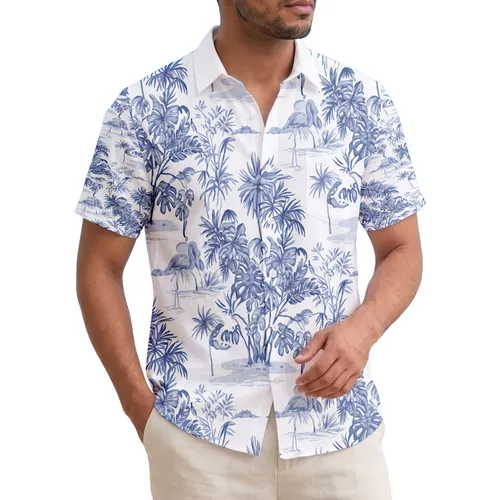 Flamingo Palm Trees Broadleaf Plants Bamboo Island Water Scene - Travel Essentials Gift Hawaiian Shirt