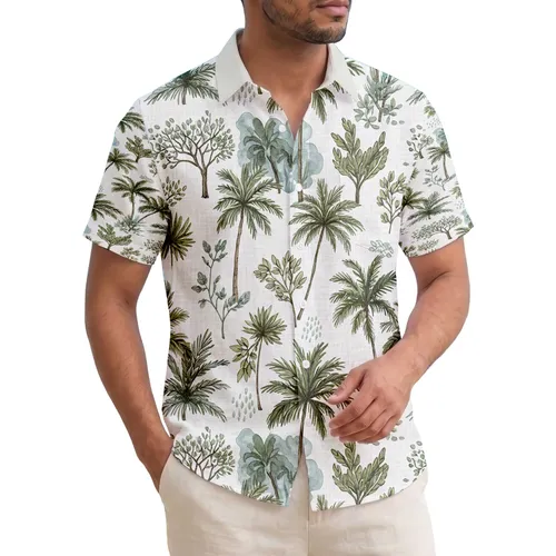 Palm Trees Tropical Bush Foliage Leaf Clusters Clouds - Coastal Home Decor Gift Hawaiian Shirt