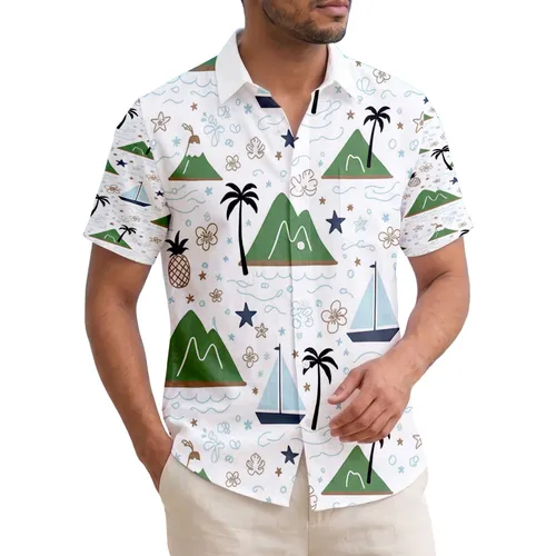 Tropical Islands Palm Trees Sailboats Stars - Island Getaway Gift Hawaiian Shirt