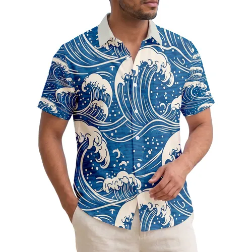 Japanese Woodblock Dynamic Ocean Waves - Tropical Beach Lifestyle Vacation Gift Hawaiian Shirt