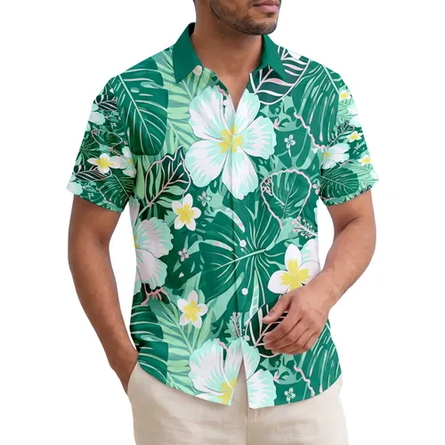 Large Tropical Flowers Broad Leaves Scallop Borders - Home Decor Lifestyle Gift Hawaiian Shirt