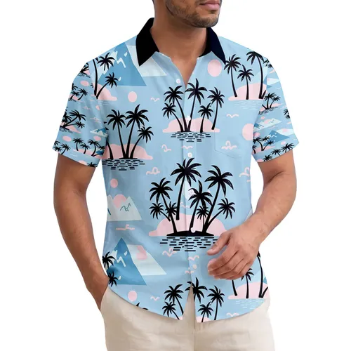 Tropical Palm Trees Island Mountains Sun - Island Home Decor Gift Hawaiian Shirt