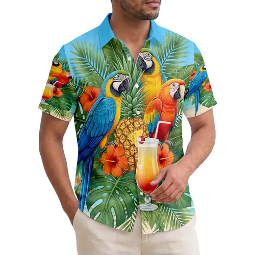 Macaws Pineapple Tropical Cocktail Lush Palm Fronds Ocean - Tropical Beach Life Gift Hawaiian Shirt