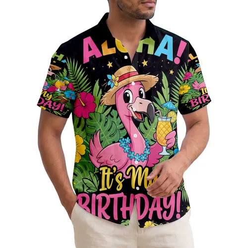 Pink Flamingo Pineapple Cocktail Aloha Birthday - Tropical Hibiscus Palm Fronds Celebration Hawaiian Shirt