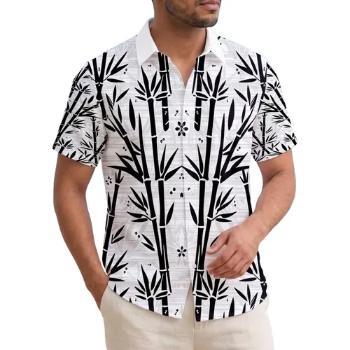 Dark Grey Black Bamboo Stalks Tropical Leaves Silhouettes - Everyday Home Decor Accent Gift Hawaiian Shirt