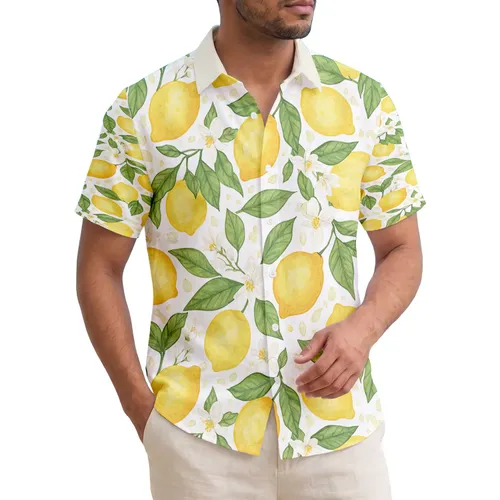 Yellow Lemons Green Leaves White Blossoms - Home Decor Gift for Lemon Lover Hawaiian Shirt