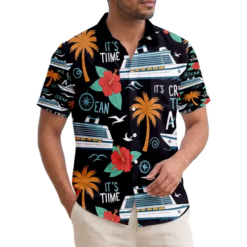 Cruise Ship Palm Tree Hibiscus Seagull - Cruise Vacation Travel Lover Hawaiian Shirt