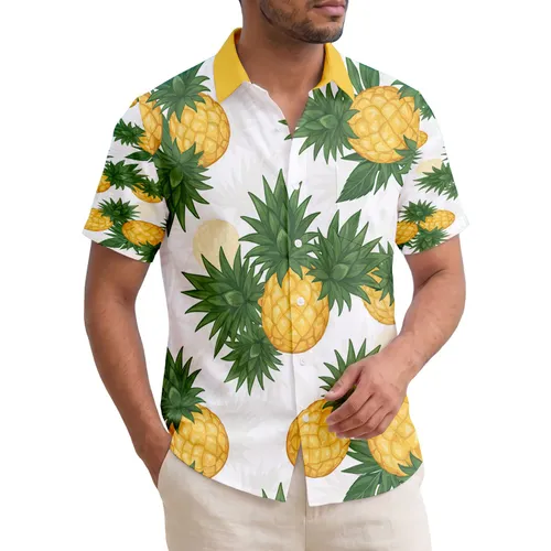 Scattered Yellow Pineapples Green Leaves - Summer Vacation Tropical Home Gift Hawaiian Shirt