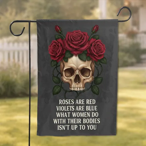 Human Skull Crimson Roses Thorny Vines Are Red Quote - Gothic Home Decor Gift Garden Flag