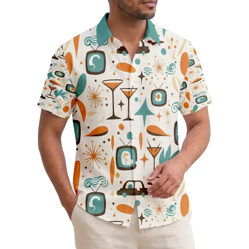 Atomic Symbols Martini Glasses Tropical Leaves Ocean Waves - Tropical Living Gift Hawaiian Shirt