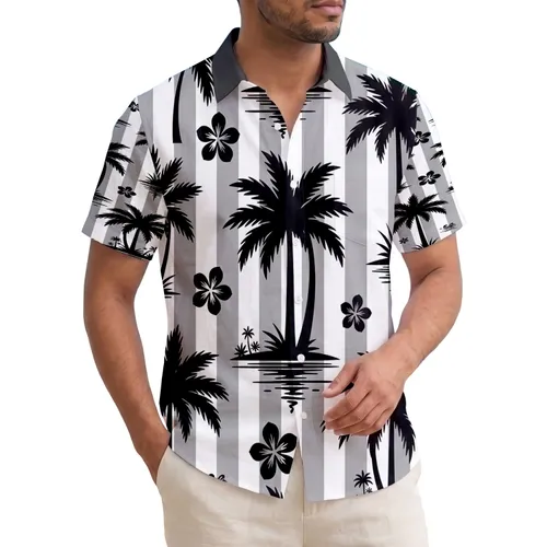 Tall Black Palm Trees Tropical Fronds Water's Edge Foliage - Tropical Lifestyle Gift Hawaiian Shirt