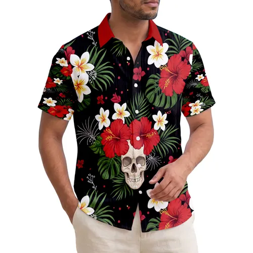 Skulls Hibiscus Tropical Flowers - Hawaiian Lifestyle Gift for Skull Lover Hawaiian Shirt