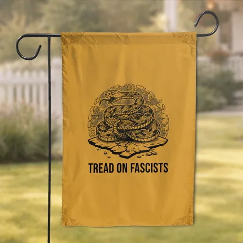 Coiled Rattlesnake Tread On Fascists - Political Statement Home Decor for Activists Garden Flag