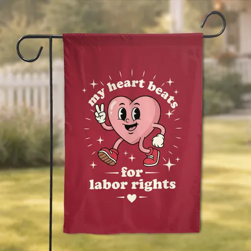 Pink Heart Peace Sign Labor Rights - Worker Rights Advocacy Gift for Activists Garden Flag