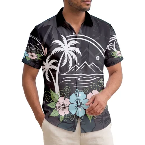 Tropical Palm Trees Hibiscus Mountain Ocean - Island Life Decor Gift Hawaiian Shirt