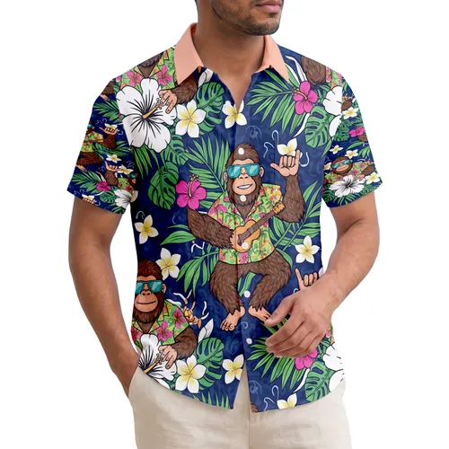 Bigfoot Hawaiian Shirt Sunglasses Hibiscus Palm - Tropical Lifestyle Gift for Sasquatch Fan