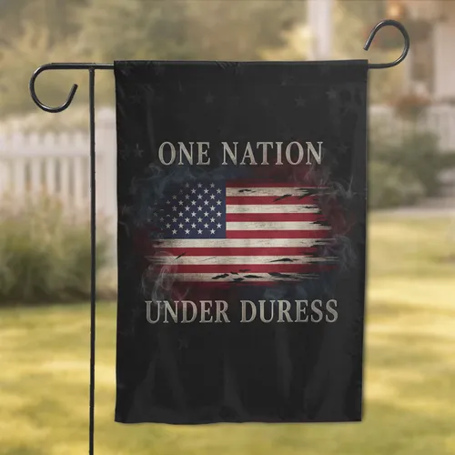Distressed American Flag One Nation Under Duress - Patriotic Home Decor Gift for Veterans Garden Flag