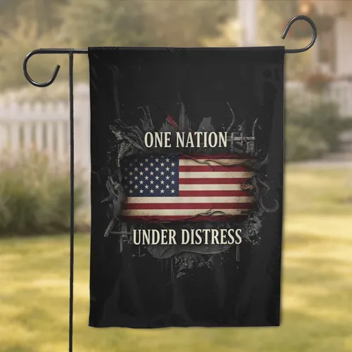 Distressed American Flag One Nation Under Distress Text - Home Decor Gift Garden Flag