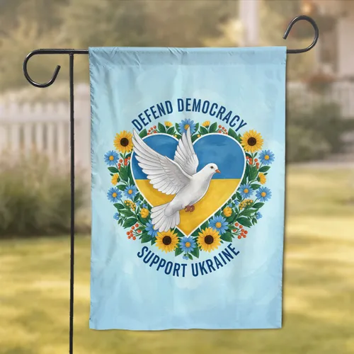 White Dove Ukrainian Heart Sunflower Folk Floral - Support Ukraine Home Decor Gift Garden Flag