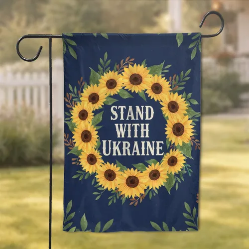 Stand With Ukraine Sunflowers Wreath - Ukraine Support Statement Gift Garden Flag