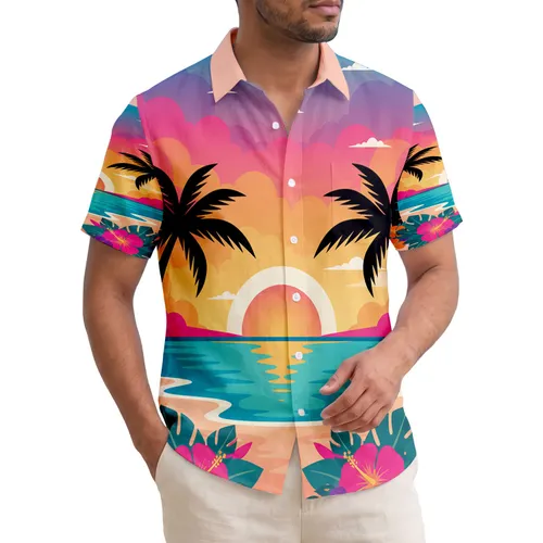 Palm Trees Beach Sunset Hibiscus Plumeria Flowers - Tropical Home Decor Gift Hawaiian Shirt