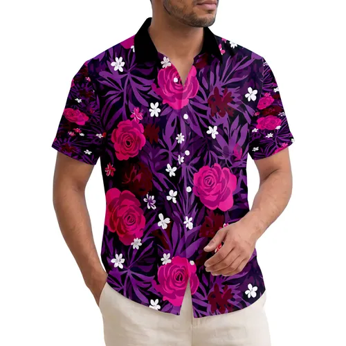 Fuchsia Violet Magenta Flowers Lush Leaves Foliage - Tropical Lifestyle Gift Hawaiian Shirt