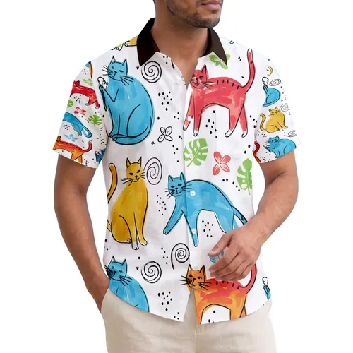 Abstract Cats Tropical Leaves Flower Petals - Summer Lifestyle Cat Lover Gift Hawaiian Shirt