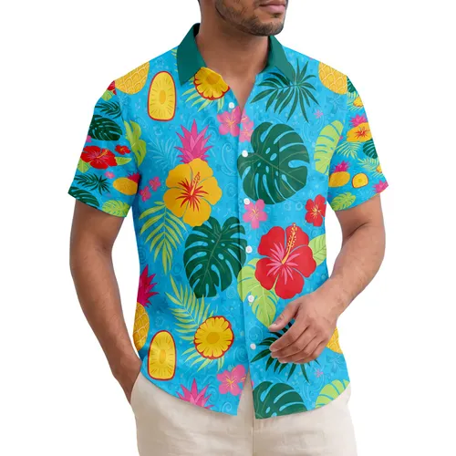 Pineapple Hibiscus Tropical Foliage Palm Fronds Flowers - Home Decor Gift Hawaiian Shirt