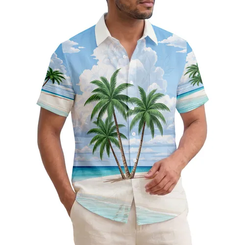 Tropical Palm Trees White Sand Beach Turquoise Ocean Sky - Vacation Travel Lover Gift Hawaiian Shirt