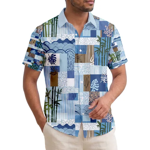 Tropical Ocean Waves Sand Bamboo Palms Coral Botanicals - Island Lifestyle Travel Gift Hawaiian Shirt