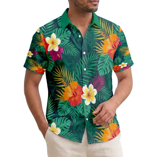 Hibiscus Plumeria Tropical Flowers Monstera Palm Leaves - Tropical Lifestyle Gift Hawaiian Shirt