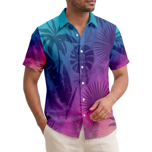 Palm Fronds Tropical Foliage Sunset Twilight Sky - Vacation Gift for Travelers Hawaiian Shirt