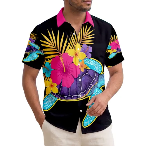 Sea Turtle Tropical Flowers Palm Fronds - Tropical Lifestyle Gift for Sea Turtle Lover Hawaiian Shirt