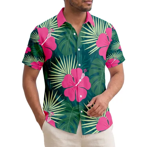 Pink Hibiscus Monstera Palm Fronds Tropical Floral Garden - Home Decor Gift for Tropical Lovers Hawaiian Shirt