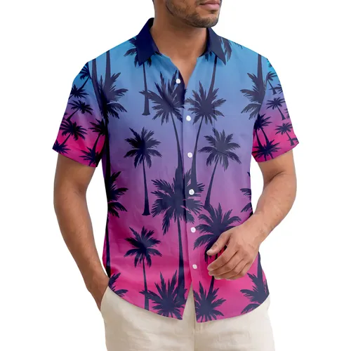 Tall Slender Palm Tree Silhouettes Tropical Fronds Home Decor Gift for Tropical Lover Hawaiian Shirt