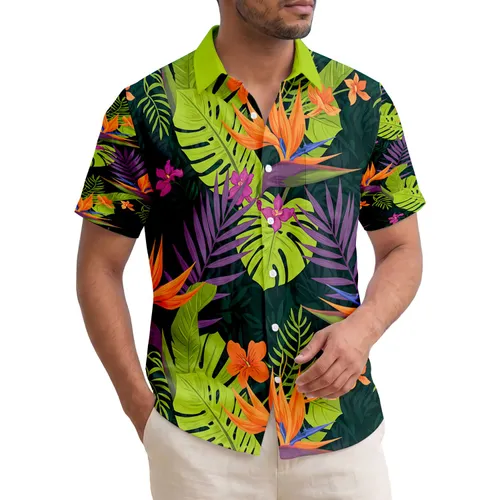 Bird of Paradise Tropical Orchid Trumpet Flower Monstera Palm - Home Decor Gift Hawaiian Shirt