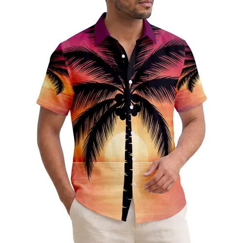 Tropical Palm Tree Sunset Ocean Sky - Vacation Home Decor Gift Hawaiian Shirt