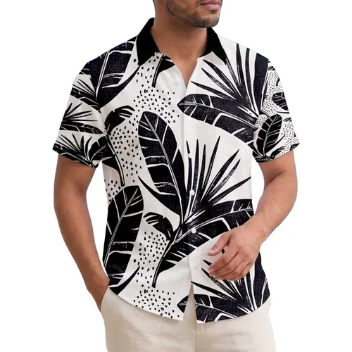 Black Tropical Palm Banana Leaf Foliage - Tropical Vacation Gift for Travelers Hawaiian Shirt