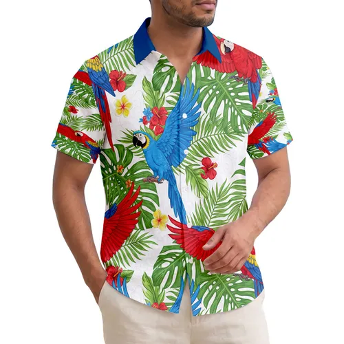 Blue Yellow Red Macaws Palm Fronds - Wildlife Lover Everyday Lifestyle Gift Hawaiian Shirt
