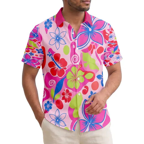 Tropical Flowers with Star Centers and Foliage - Everyday Lifestyle Decor Hawaiian Shirt