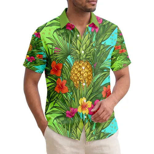Golden Pineapples Palm Leaves Tropical Flowers Fern Fronds - Home Decor Gift Hawaiian Shirt