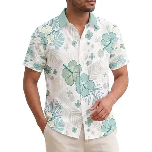 Tropical Palm Fronds Hibiscus Flower Leaf Swirls - Everyday Lifestyle Gift Hawaiian Shirt