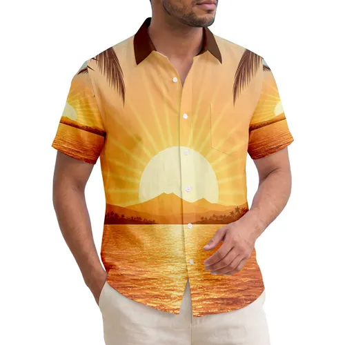 Luminous Golden Sunset Ocean Scene Tropical Palms - Home Decor Gift for Beach Lover Hawaiian Shirt
