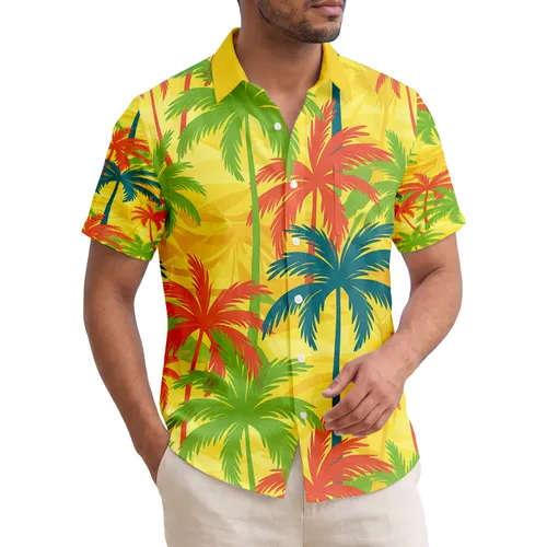 Sun-Drenched Yellow Palm Trees Tropical Waves - Vacation Lifestyle Gift Hawaiian Shirt