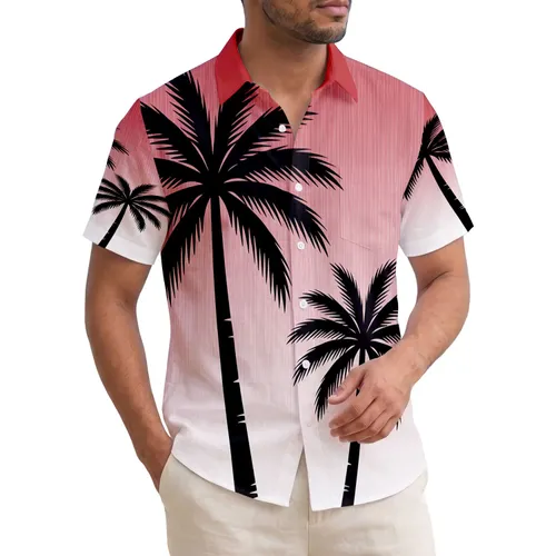 Two Black Silhouetted Palm Trees Gradient - Tropical Home Decor Gift Hawaiian Shirt